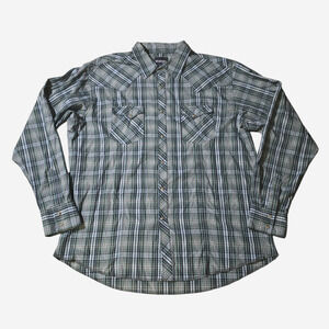 Wrangler Men’s Western Pearl Snap Plaid Long Sleeve Shirt, Size XXL